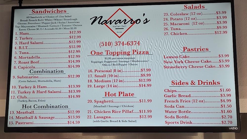 Navarro's Italian Deli Menu image 1